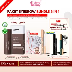 PAKET EYEBROW 5 in 1 FREE EYELINER & MASCARA - BPOM Paket Alis 5in1 Eyebrow Powder, Cetakan Tali 12, Concealer, Eyeliner Stamp dan Mascara Waterproof Original by SKINNIST