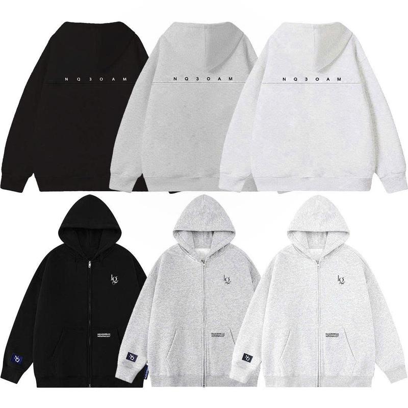 Áo Khoác Hoodie Zip COTTON Thêu NQ30 AM Form Boxy Form Rộng Nam Nữ Unisex