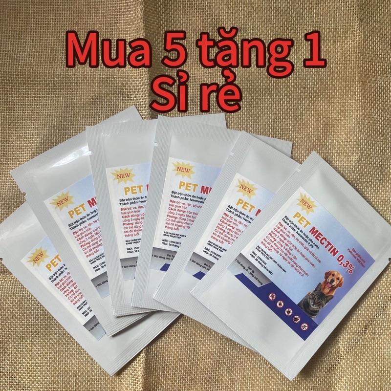 COMBO 5 GÓI (TẶNG 1) Bột trộn thức ăn PETMECTIN trị ve rận,mạt, tẩy giun, ghẻ chó mèo