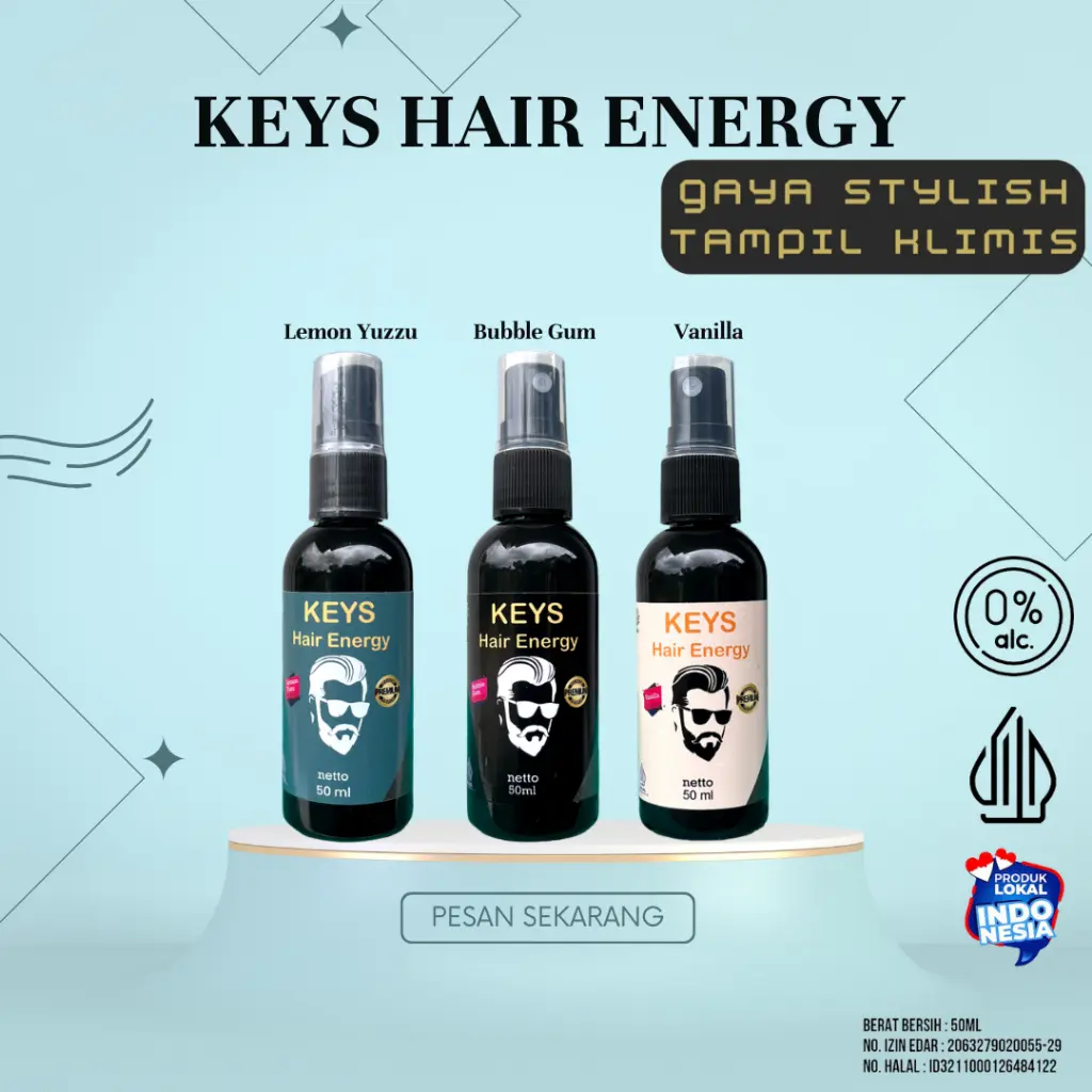 Minyak Rambut Keys Hair Energy Vanilla/Bubble Gum/Lemon Yuzu Solusi Rambut Kering&Kusam Pomade Spray Haircare Rontok Treatment Lepek Perawatan minyak rambut makarizo pria Menghitamkan Lebat Penghitam Shampoo Kusam Kering Ketombe Pemanjang Berminyak Argan