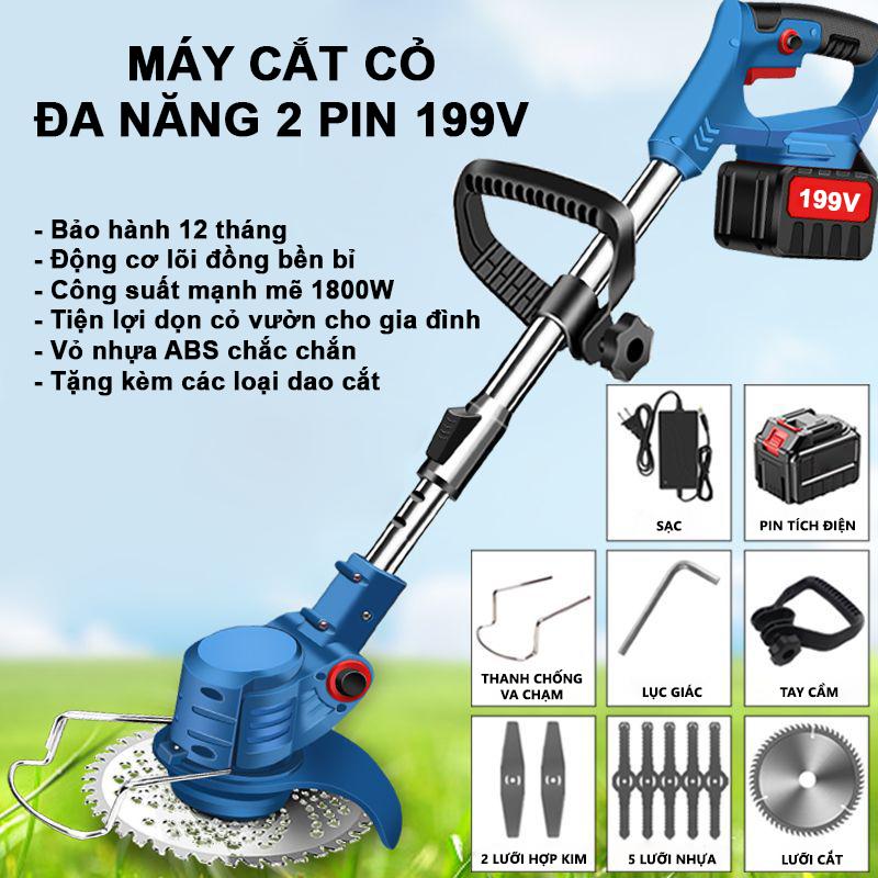 [BÁN CHẠY] Bộ Máy Cắt Cỏ 2 PIN Cầm Tay Công Suất Cao 1800W, Máy Cắt Cỏ Mini Sử Dụng Cho Gia Đình PIN 199V, Động Cơ Lõi Đồng Mạnh Mẽ, Bảo Hành 12 Tháng
