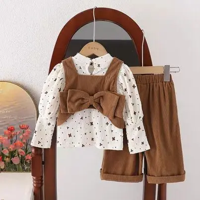 ANGENIUS CPR Setelan Anak Perempuan Kekinian Style Korean Motif Setrip dengan Bahan Katun Dan Corduroy 3in1 Inner Usia 1-4 Tahun 1
