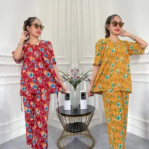 Oneset Setelan Jasmin Celana Panjang Wanita Karet Nyaman Motif Salur Rayon Shantung Premium Baju Katun Kombinasi Kerah