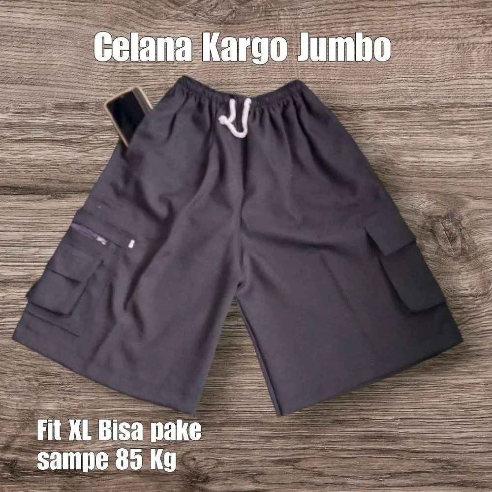 Celana Kargo Pria Basic bahan polyster tebal ukuran jumbo bisa sampe 85 kg Hitam Nyaman Cargo Kantong