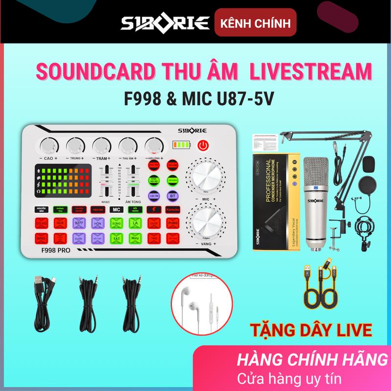  SIBORIE Bộ Soundcard Livestreams F998 kèm mic U87-5v cao cấp thiết bị thu âm chuyên nghiệp tại nhà hát karaoke tích hợp nhiều hiệu ứng Bluetooth CHÍNH HÃNG 