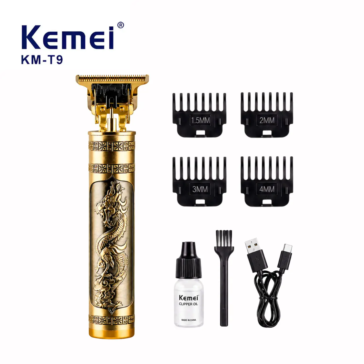 Kemei KM T9 Alat Cukur Rambut Mesin Cukur Jenggot Kumis T Blade Hair Clipper Cas USB Barber Profesional