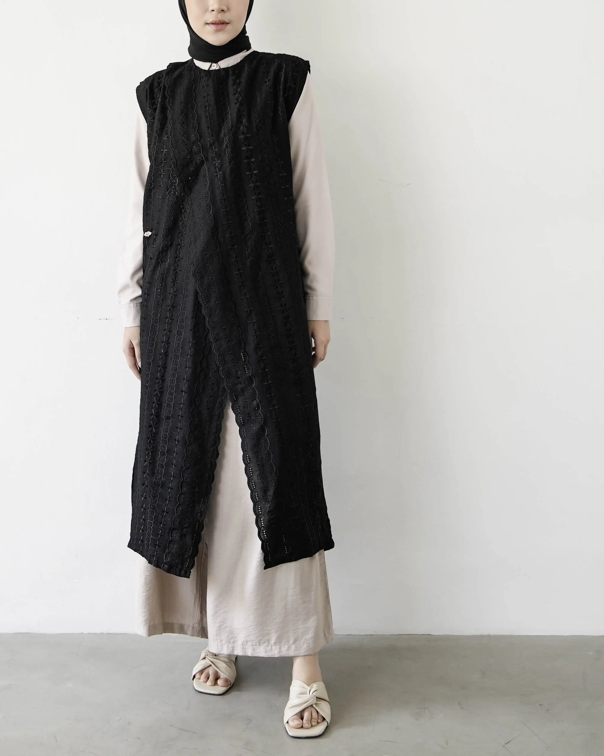 MISTYVORI | Nirmala Vest  Bordir Muslim Wanita Motif Panjang Rompi Atasan tille  kardigan Oversize Outer