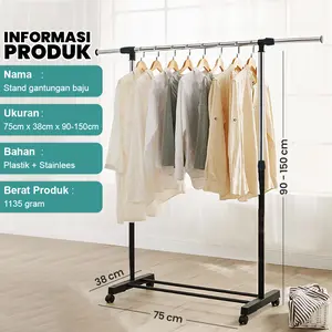 Stand Hanger Pakaian Single Gantungan Pakaian Rak Baju Portable Gantungan Jemuran Plastik - DTG