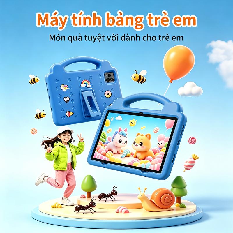 Máy tính bảng học tập cho trẻ em 10,1 inch, thiết kế cầm tay chống rơi vỡ và…