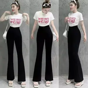 Celana Cutbray Scuba Viral 2025 Look Slim Warna Milo Coksu Hitam Abu Tebal Stretch Pinggang Karet Nyaman All Size OOTD Fashion TikTok Kekinian Stylish flare pants Fit Panjang Lembut Bawahan Wanita Harian