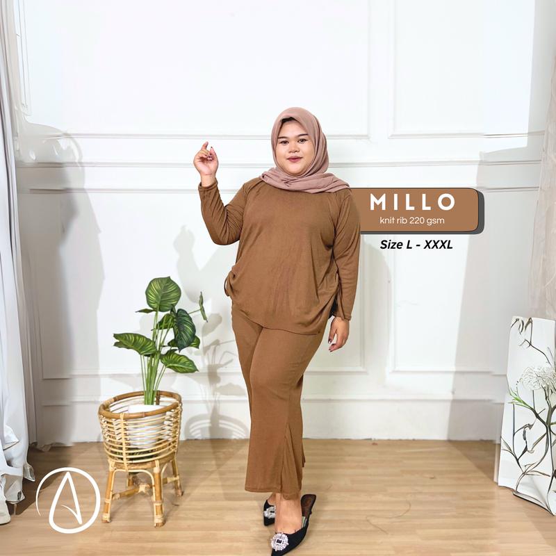 LA - LAURA Set Celana Serut Wanita Rib JUMBO Nyaman dan Melar One Set Wanita Halus Bigsize Setelan Daily terbaru 1