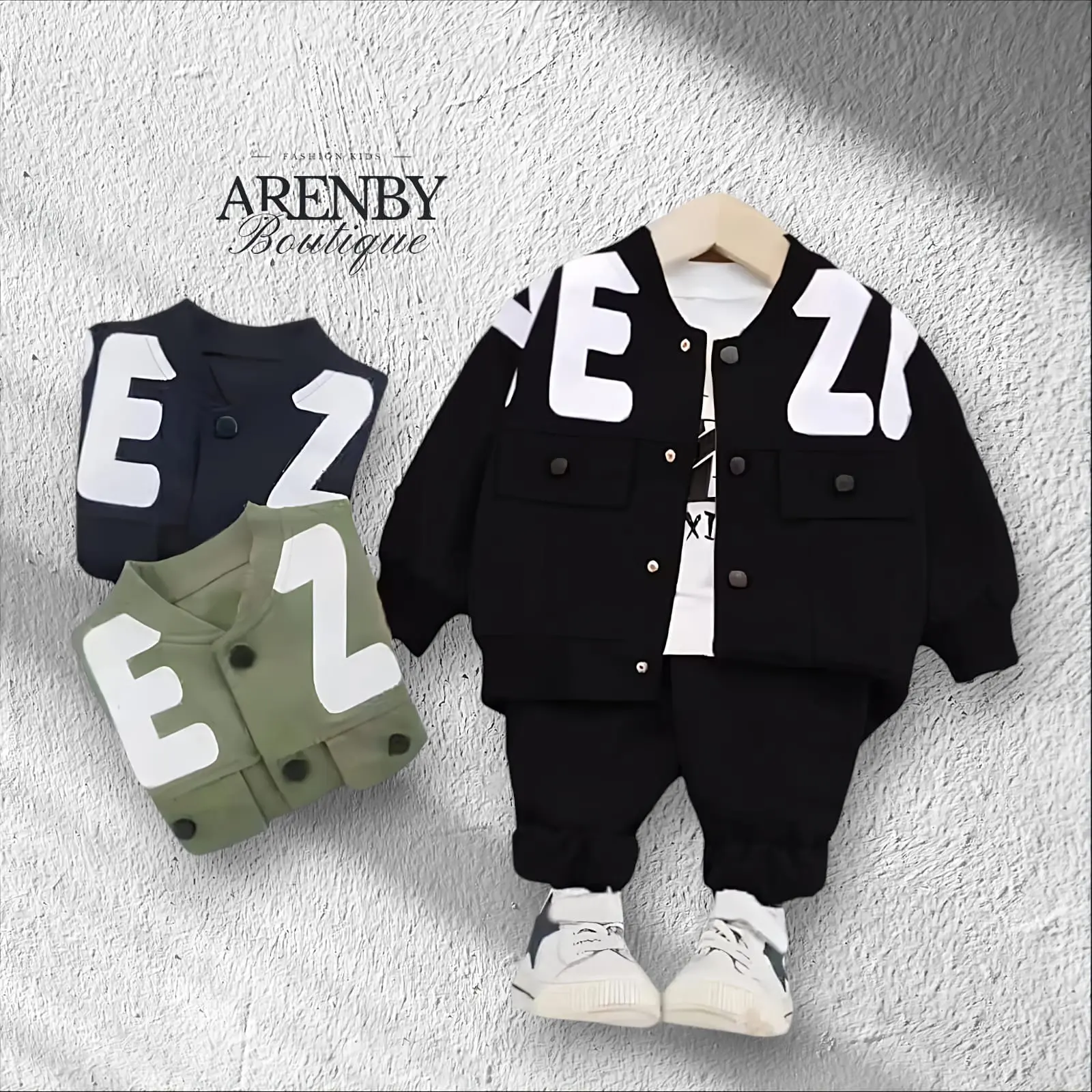 Setelan Baju Anak Laki-Laki 3in1 EZ Usia 1-6 Tahun Motif EZ Katun