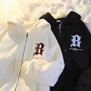 B Custom Hoodies untuk pria&wanita-Zip UpStyle for Bold Looks-Sweatshirts Menswear koreaname Cotton Casual Classic Fitted Long Sleeve