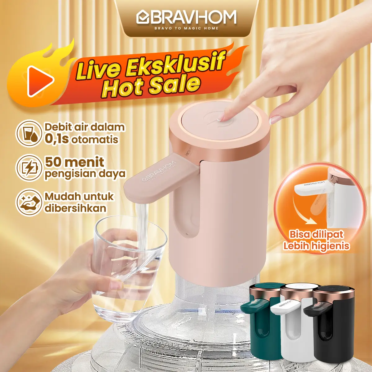 (COD) Exclusive Live  Bravhom Pompa Galon Electric Dapat Dilipat USB Dispenser Portable Galon Air Elektrik