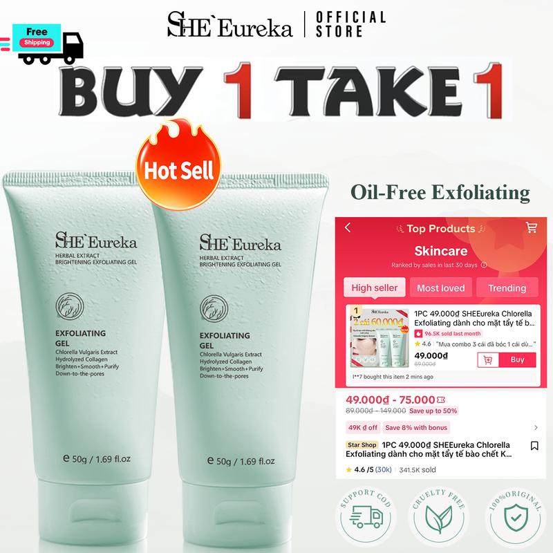 【BUY 1 TAKE 1 2PCS 60.000₫ SHE Eureka Herbal Extract Exfoliating Gel Has Moisturizing Nourishing Improve dull skin 50g applicable to the whole body 50g [Free Gift] Exfoliating 50g *1
