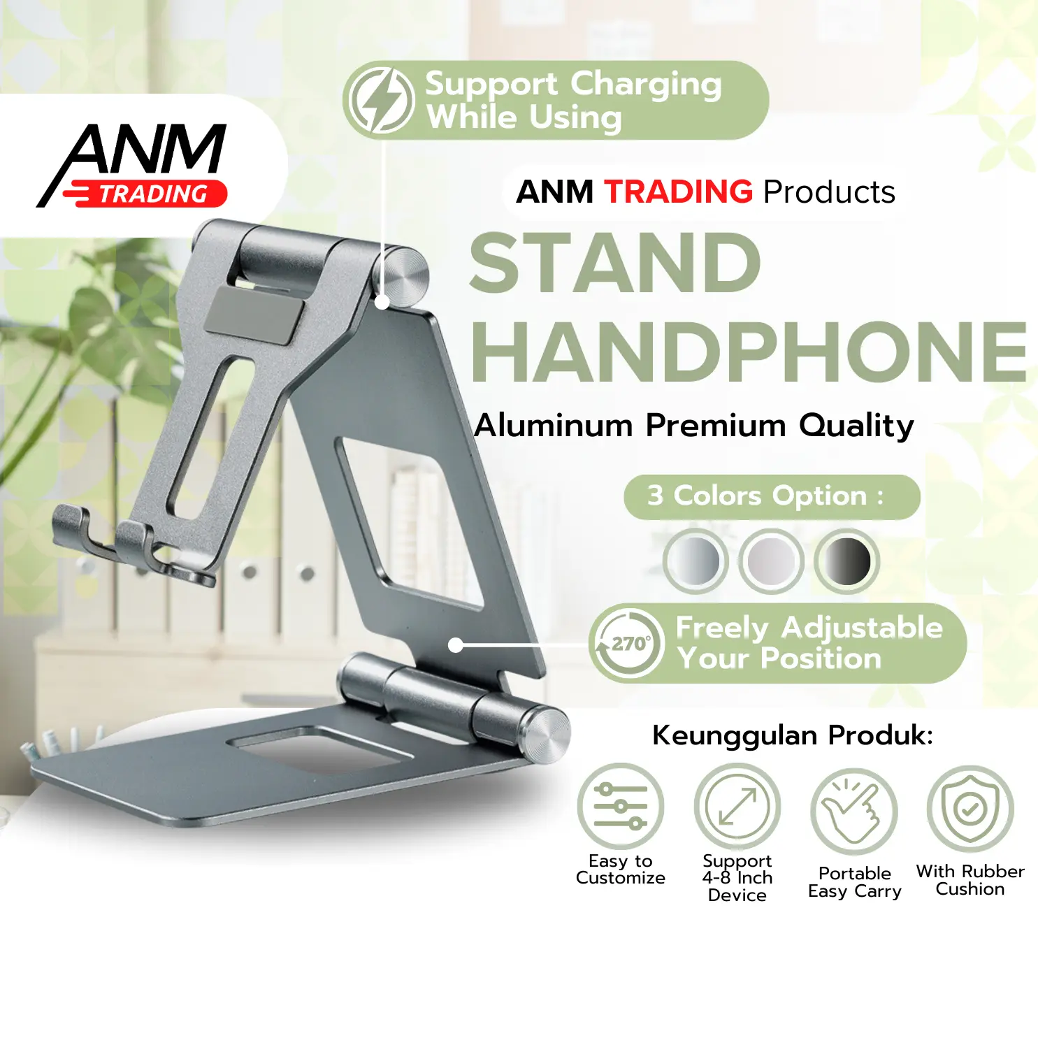 Stand Handphone Alumunium Dudukan HP Phone Holder Foldable Rotate 270