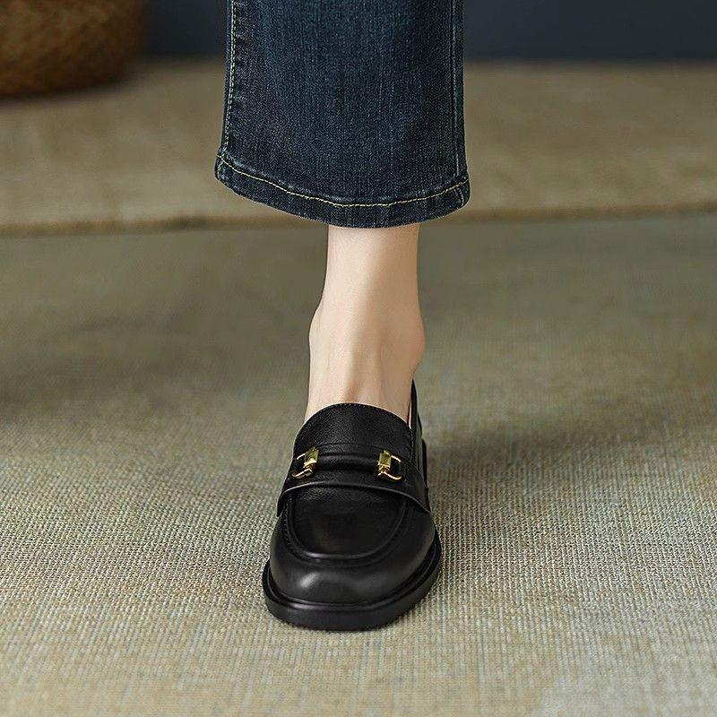 Product Introduction of Super Easy to Wear ~ Real Soft Leather round Toe Vintage Chunky Heel Loafers Women's Spring and Autumn New British Leather Shoes Mid-Heel Shoes 16