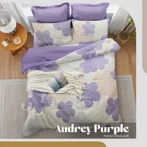 JJ BEDCOVER - BedCover Set Lengkap + Sprei - Two Tone - Bahan Microtex Disperse - MOTIF AUDREY PURPLE