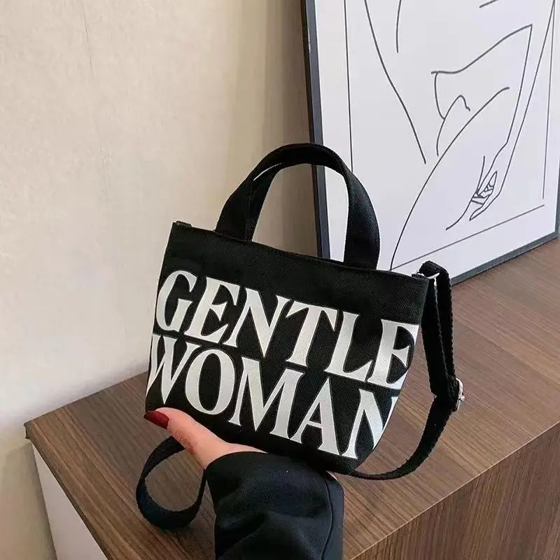 Small gentle women handbag Tote bag with 2 colors and zippers that can hold mobile phones Canvas material