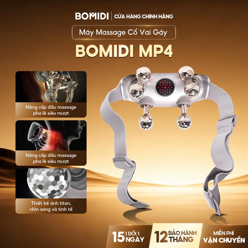 Máy massage cổ vai gáy BOMIDI MP4 phiên bản cao cấp, đầu bi lăn êm ái, 2 mức nhiệt, 4 mức lực massage, dùng cho cổ vai gáy và lưng eo, hẹn giờ 10 phút, pin dùng đến 8 lần