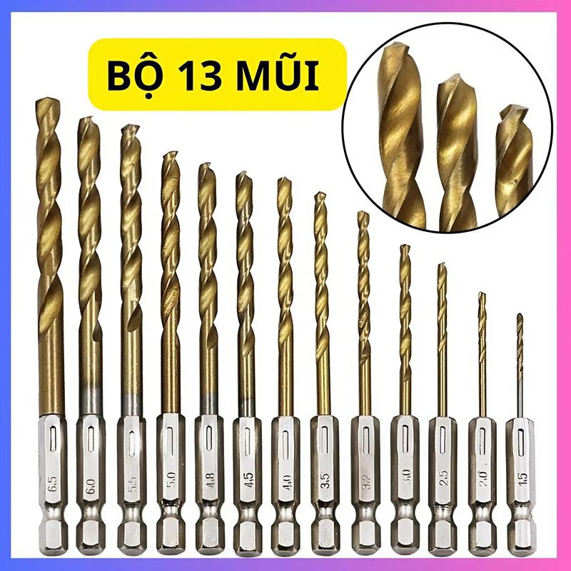   COMBO 13 MŨI KHOAN  Mũi khoan inox 3mm đến 10.5mm chuôi lục giác Kapusi Japan Mũi khoan đa năng sắt thép nhôm.... 