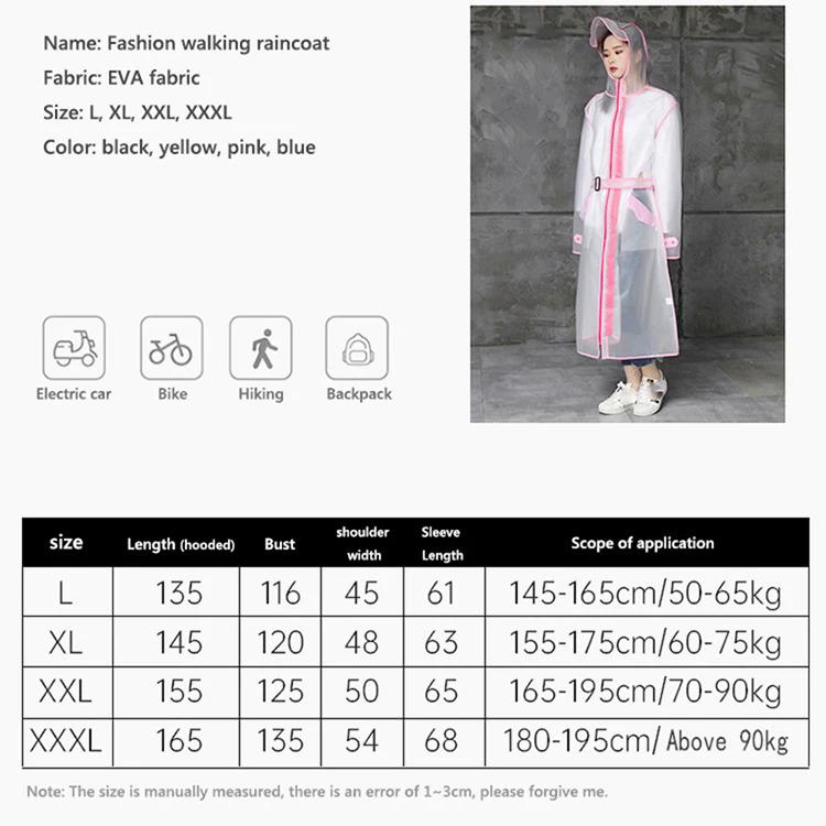 Product Introduction of Adult Long Transparent Waterproof Raincoat Women Rain Coat Men poncho Waistband Hooded Rain Jacket For Hiking Cycling Rainwear 12