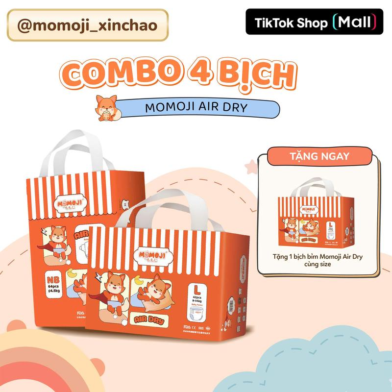COMBO 4 TÃ BỈM DÁN/QUẦN MOMOJI AIR DRY MỎNG MỀM, SIÊU KHÔ THOÁNG, THẤM HÚT TỐT CHO BÉ
