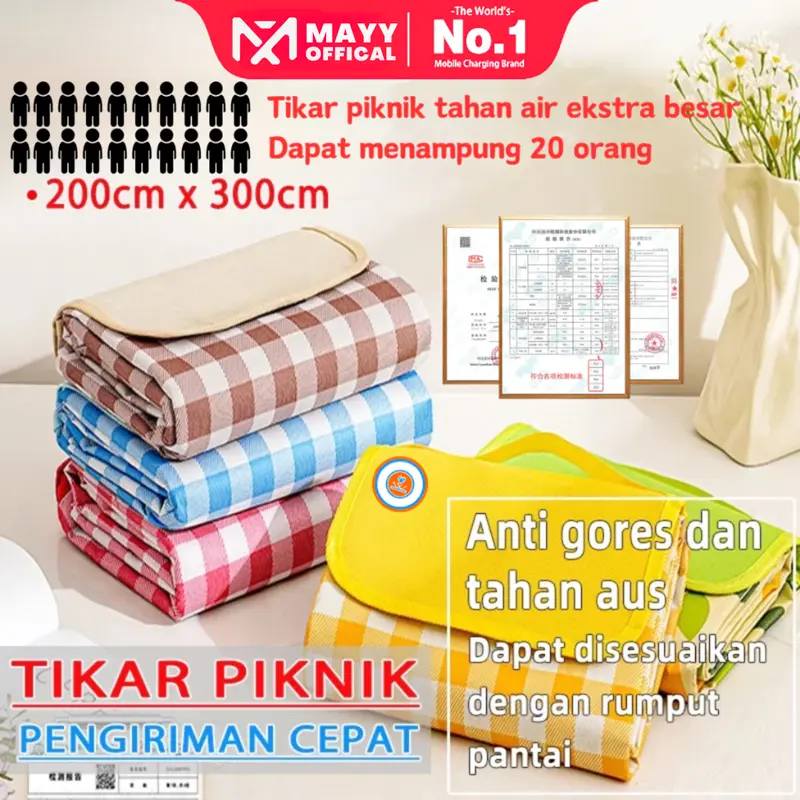 MAYY 3m*2m Tikar Piknik Murah Camping TeBal Waterproof Alas Kemah Outdoor Pantai / Tiker Tamasys Lebar Picnic Mat 0