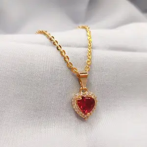 Kalung nuri liontin love permata merah TITANIUM gold anti luntur dan anti karat di jamin (COD)