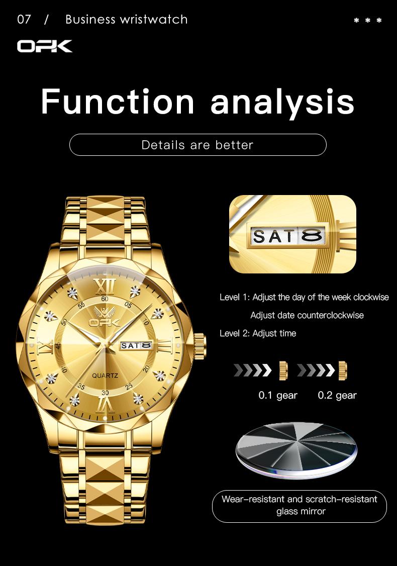 Product Introduction of 【1 year warranty】OPK Đồng hồ nam chống nước nguyên bản bằng thép không gỉ  Watch 6023 Metal Material round Watch Waterproof original in stock many colors to choose from free box 7