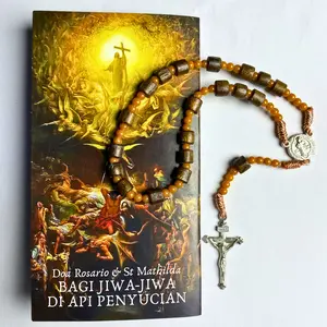 Paket doa kalung rosario arwah - rosario purgatorium kayu dan panduan doa - kaplet doa Katolik