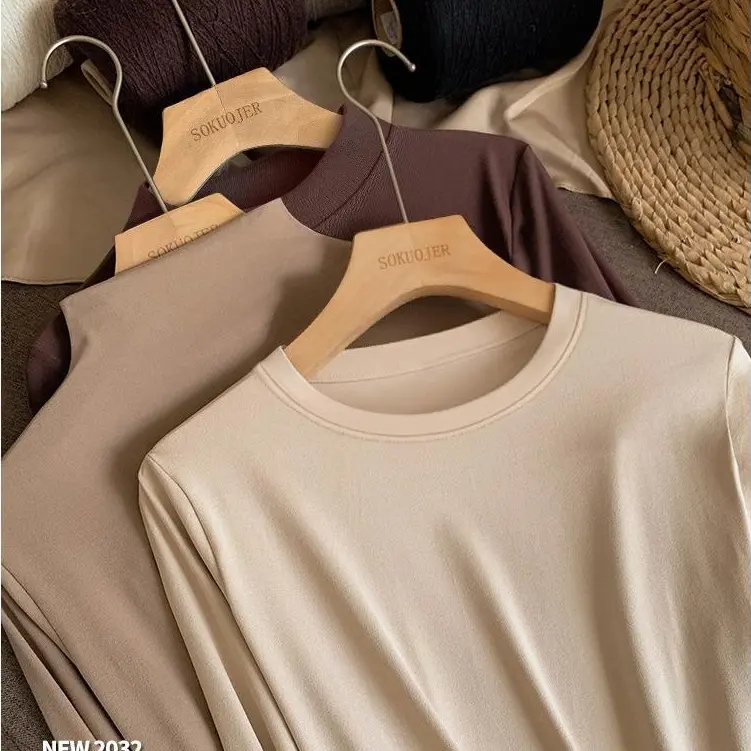 Blouse Long Sleeve Muslim Double-Sided High Quality Soft Glutinous Double-Sided Brushed Half Turtleneck Bottoming Shirt Women's Fall/Winter Slim Slim Long-Sleeved T-shirt Inner Wear Blouse