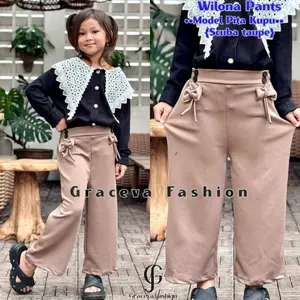 Celana Kulot Anak Scuba Usia 3-10 Tahun /Celana Kulot Anak Pita Cantik Variasi Kancing 3 / Celana Anak Perempuan Scuba Streetch Elastis Melar