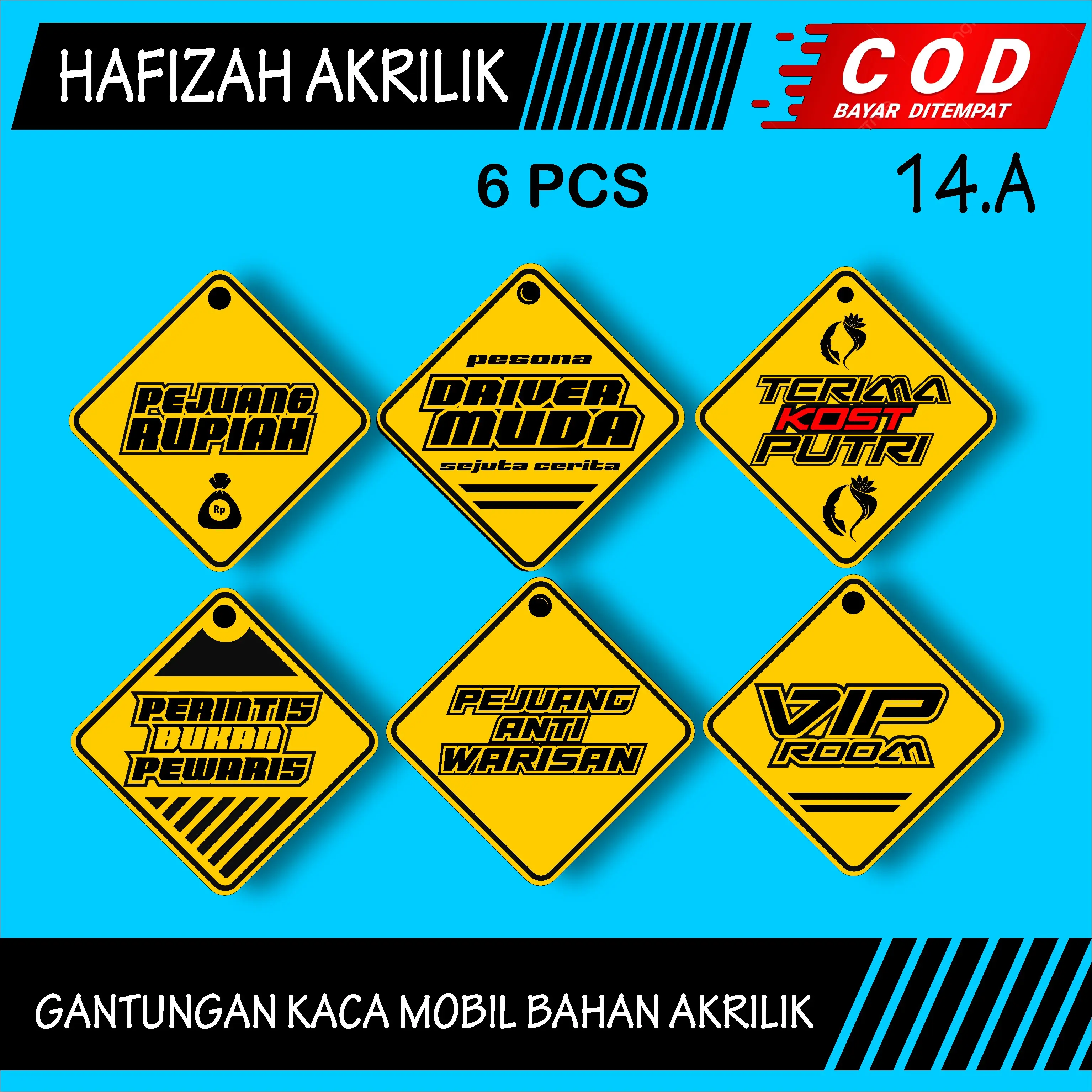 (COD) 6 PCS GANTUNGAN KACA MOBIL AKRILIK GANTUNGAN KACA TRUK VARIASI BEBAS CUSTOM KD 14.A