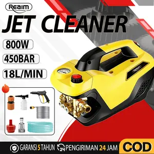 REAIM Pembersih Uap Mobil dan Motor Kuning 450BAR, Jet Air Bertekanan Tinggi dengan Pengukur Tekanan dan Meriam Busa, Motor Induksi 800W, Selang 7M, Steker EU, Cocok untuk Pembersihan Mobil dan Motor, Pembersihan Rumah dan Taman, Sederhana dan Praktis