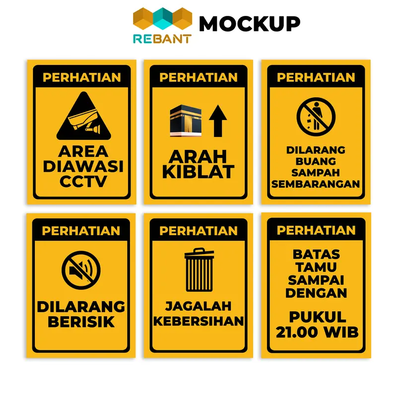 Hiasan Dinding Sign Peringatan (15x20cm) Prohibition Sign Kuning Wall Decor untuk Kantor, Rumah dan Cafe 1