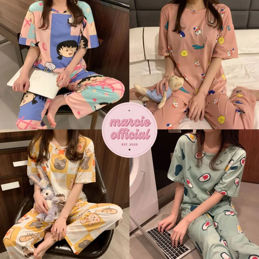Baju Tidur Wanita Piyama Lengan Pendek Celana Panjang Setelan Tidur Dewasa Remaja