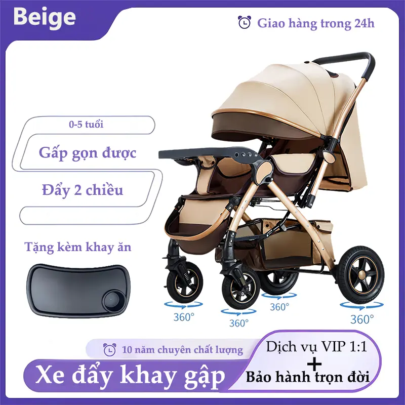 【Còn hàng】beige Xe đẩy cho bé, xe đẩy thế cho bé kèm bàn ăn dặm,gấp gọn, Thích hợp cho mẹ đi mua sắm buổi tối xe đẩy 0