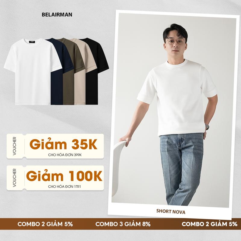 Áo thun trơn phối tay NOVA nam nữ cổ tròn BELAIRMAN vải cotton vân mềm mại với nhiều màu mới trẻ trung thanh lịch - ATNV0092 Top Menswear