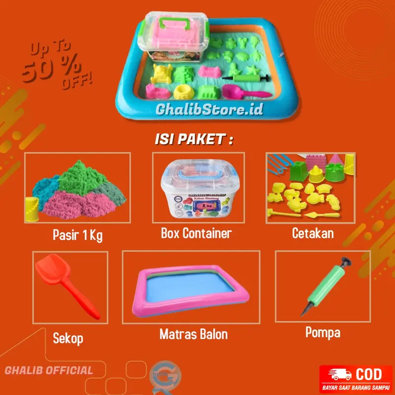 Mainan Anak Paket Hemat KOMPLIT Pasir Ajaib 1 kg - Box Mini Cetakan Sekop Alat Ukir 1