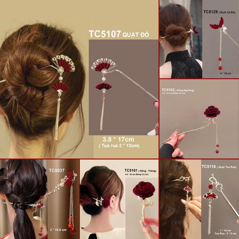  GOTI - Phụ Kiện Tóc Nữ Trâm Cài Tóc Cổ Điển Hình Hoa 3Cánh Phối Hạt Xinh Xắn Phong Cách Cổ Trang TC509 