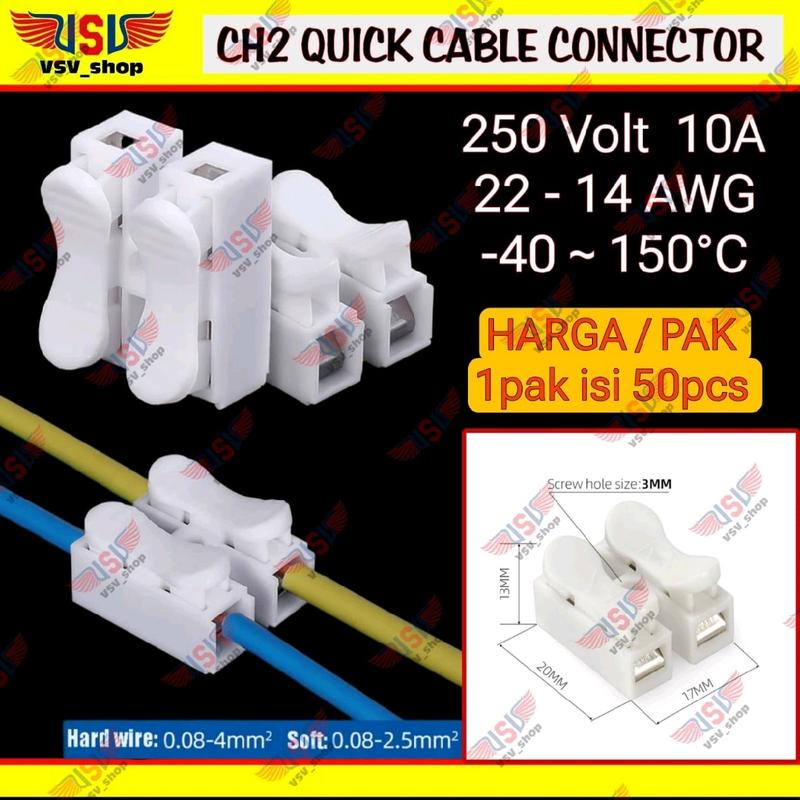 Konektor Kabel 2pin Sambungan Kabel Listrik Spring Terminal Quick Cable Connector 2
