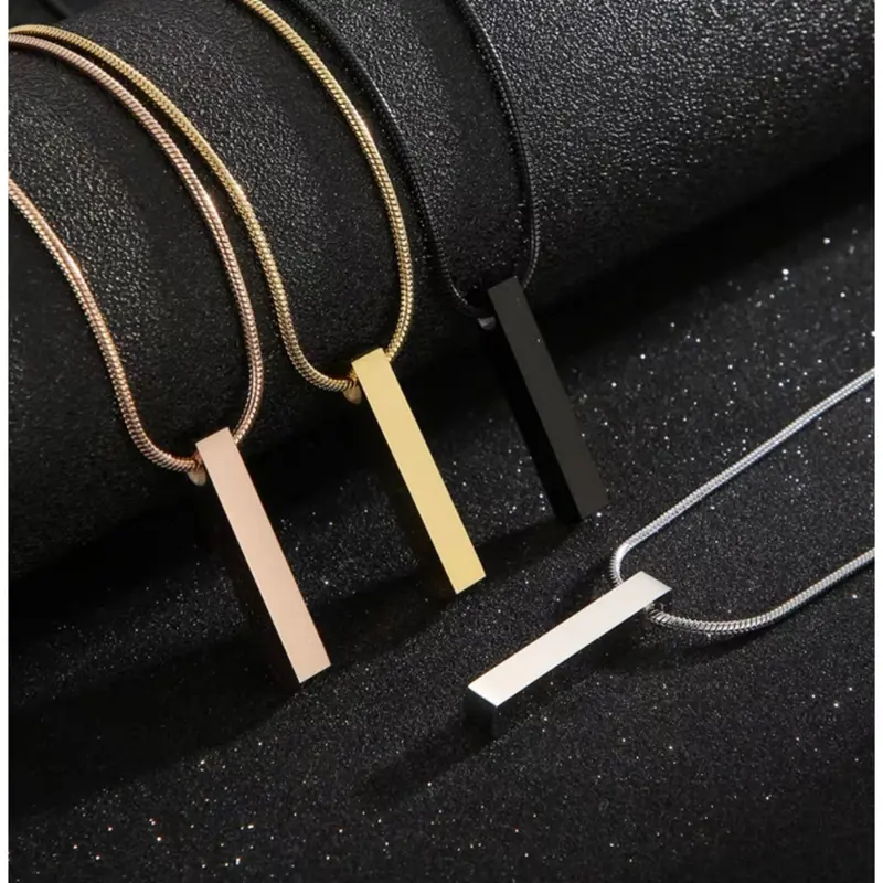 [Bayar di Tempat] Kalung Titanium Pria Model Balok Anti Karat Asli Gratis Ukir Nama 2