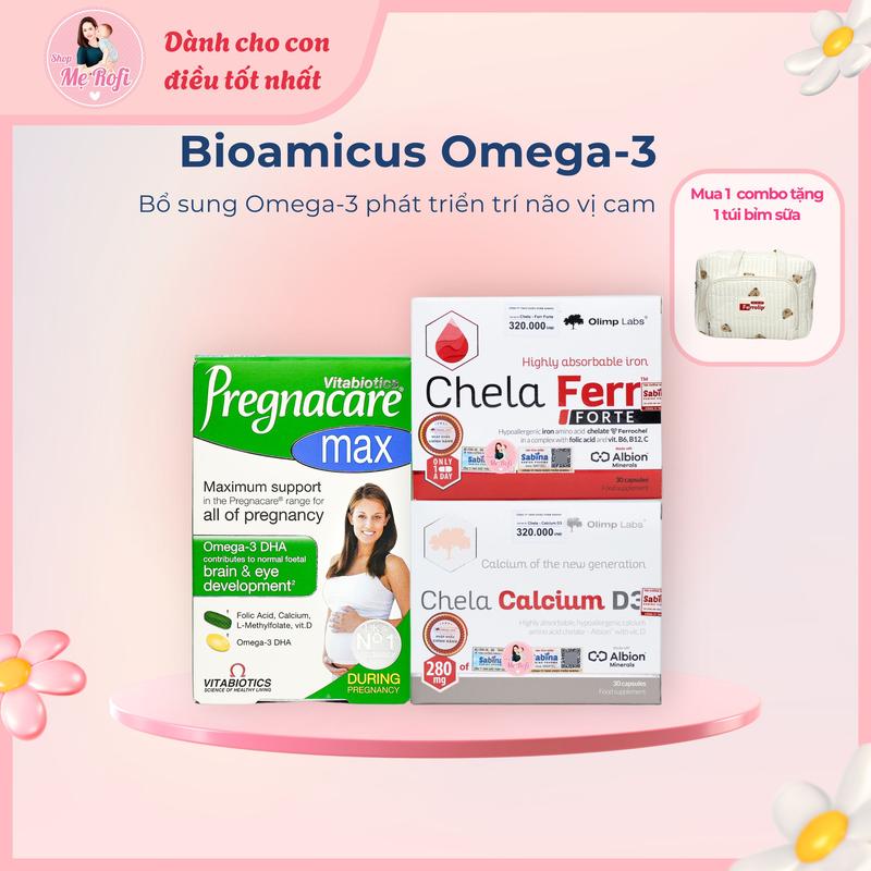 Combo Vitamin bầu Pregnacare Max + Sắt + Canxi Chela cho mẹ bầu từ tháng thứ 4 trở đi - Mẹ Rofi