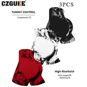 CZGUKE pantalones de fitness sin costuras con tie-dye para mujer, shorts deportivos ajustados de tiro alto para halterofilia, shorts sexys para correr con forma de melocotón, conjunto de yoga de tres pzas