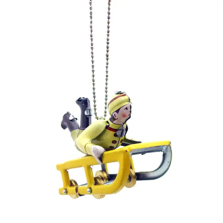 SNOW SLED ROSE BUD TIN TOY ORNAMENT