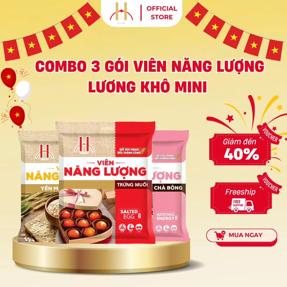 COMBO 3 GÓI Lương khô mini - Viên năng lượng HT-Food nhiều vị gói 400g (Đủ Vị)