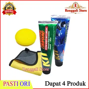 Paket Kompon/Kit Rubing compound+Paste wax metallic+Lap mikrofiber+Busa Aplikator Baret Glosy