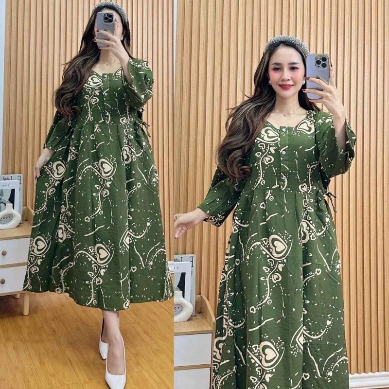 Daster Wanita Lengan 3/4 Jumbo Panjang Kancing Depan Bumil Motif Terbaru Bahan Rayon Tebal Busui Cocok di Pakai Saat Beraktifitas Sehari-hari chibi  Batik daster  rumahan 3