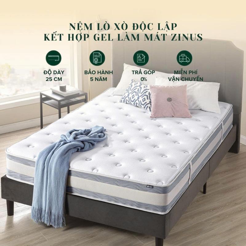 Nệm Lò Xo Gel Mát Cao Cấp Dày 25cm Zinus - 10in Gel-Infused Memory Foam Hybrid Spring Mattress nemgiare